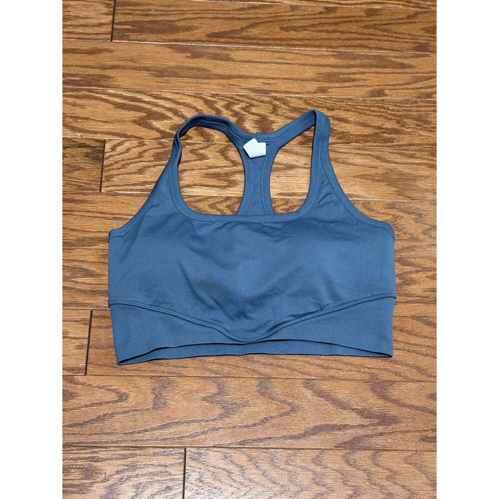 Yogaliscious Women's Blue Racerback Padded Sports Bra, Size Large